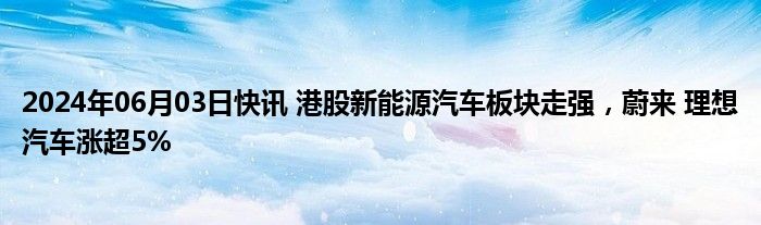 2024年06月03日快讯 港股新能源汽车板块走强，蔚来 理想汽车涨超5%