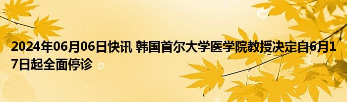 2024年06月06日快讯 韩国首尔大学医学院教授决定自6月17日起全面停诊