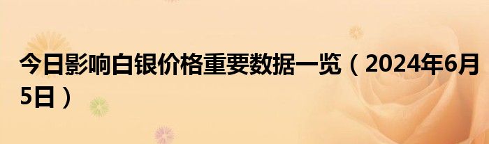 今日影响白银价格重要数据一览（2024年6月5日）