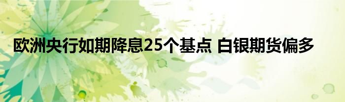 欧洲央行如期降息25个基点 白银期货偏多