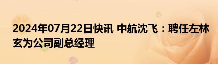 2024年07月22日快讯 中航沈飞：聘任左林玄为公司副总经理