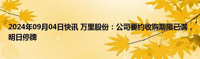 2024年09月04日快讯 万里股份：公司要约收购期限已满，明日停牌