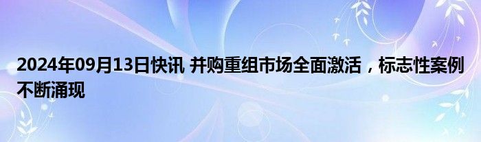 2024年09月13日快讯 并购重组市场全面激活，标志性案例不断涌现