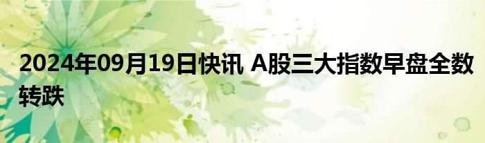 2024年09月19日快讯 A股三大指数早盘全数转跌