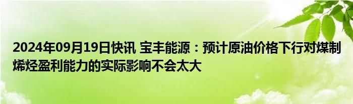 2024年09月19日快讯 宝丰能源：预计原油价格下行对煤制烯烃盈利能力的实际影响不会太大