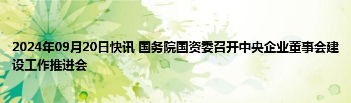 2024年09月20日快讯 国务院国资委召开中央企业董事会建设工作推进会