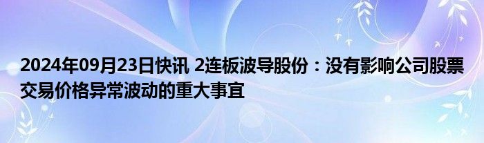 2024年09月23日快讯 2连板波导股份：没有影响公司股票交易价格异常波动的重大事宜