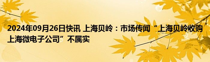 2024年09月26日快讯 上海贝岭：市场传闻“上海贝岭收购上海微电子公司”不属实