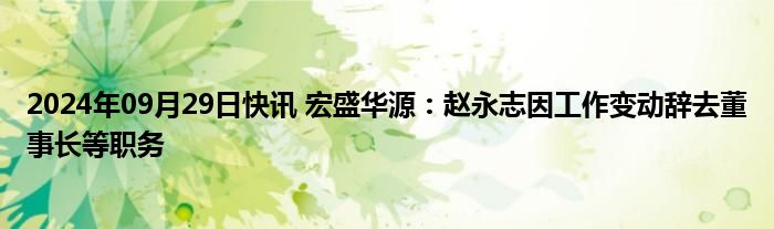 2024年09月29日快讯 宏盛华源：赵永志因工作变动辞去董事长等职务