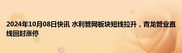 2024年10月08日快讯 水利管网板块短线拉升，青龙管业直线回封涨停