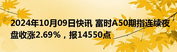 2024年10月09日快讯 富时A50期指连续夜盘收涨2.69%，报14550点