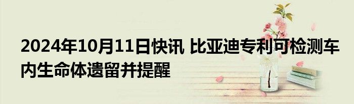 2024年10月11日快讯 比亚迪专利可检测车内生命体遗留并提醒