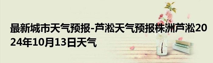 最新城市天气预报-芦淞天气预报株洲芦淞2024年10月13日天气
