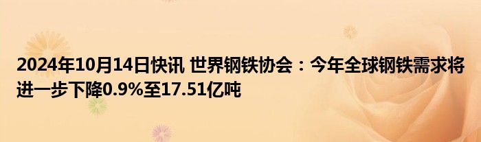 2024年10月14日快讯 世界钢铁协会：今年全球钢铁需求将进一步下降0.9%至17.51亿吨