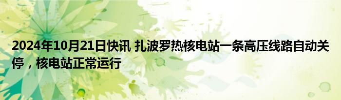 2024年10月21日快讯 扎波罗热核电站一条高压线路自动关停，核电站正常运行