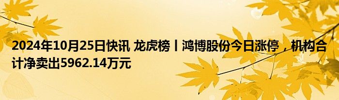 2024年10月25日快讯 龙虎榜丨鸿博股份今日涨停，机构合计净卖出5962.14万元