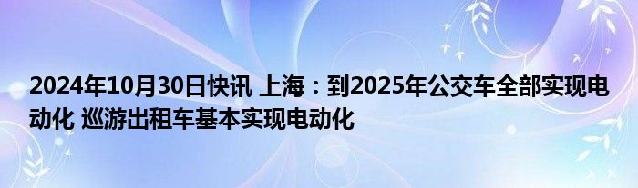 2024年10月30日快讯 上海：到2025年公交车全部实现电动化 巡游出租车基本实现电动化