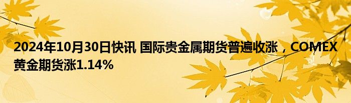 2024年10月30日快讯 国际贵金属期货普遍收涨，COMEX黄金期货涨1.14%