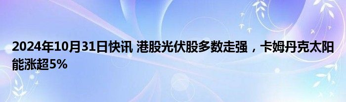 2024年10月31日快讯 港股光伏股多数走强，卡姆丹克太阳能涨超5%