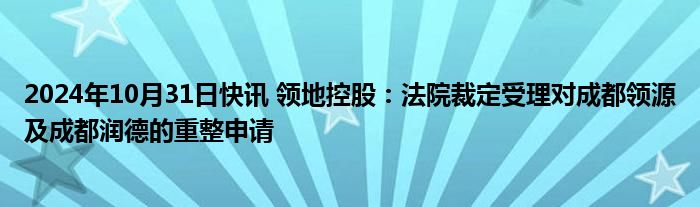 2024年10月31日快讯 领地控股：法院裁定受理对成都领源及成都润德的重整申请