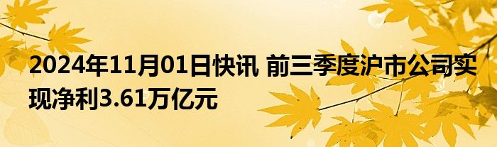 2024年11月01日快讯 前三季度沪市公司实现净利3.61万亿元