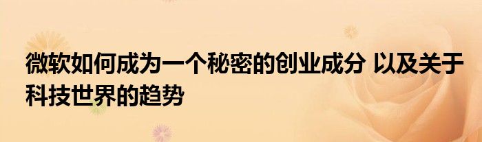 微软如何成为一个秘密的创业成分 以及关于科技世界的趋势